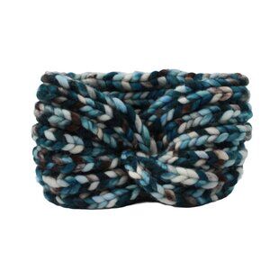 Handmade Knit Costa Blue Green Grey Merino Wool Ear Warmer Headband for Women